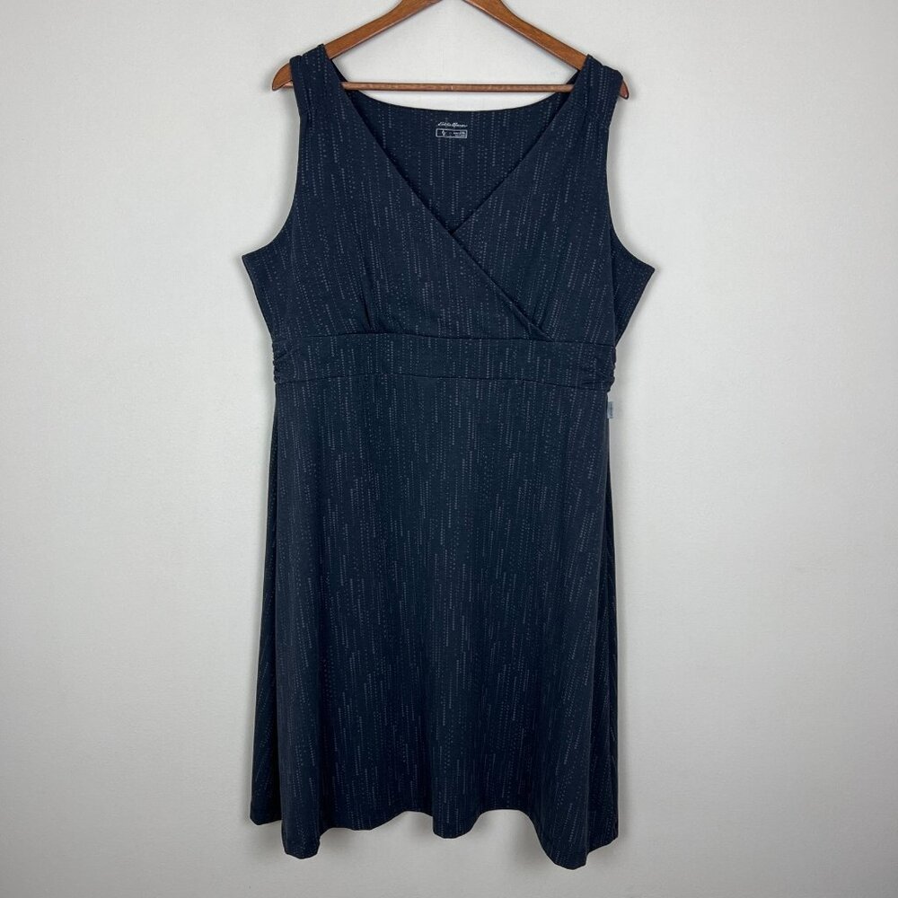 Eddie Bauer Dress Womens 2XL Gray Dot A-Line Faux Wrap V-Neck Sleeveless Summer‎